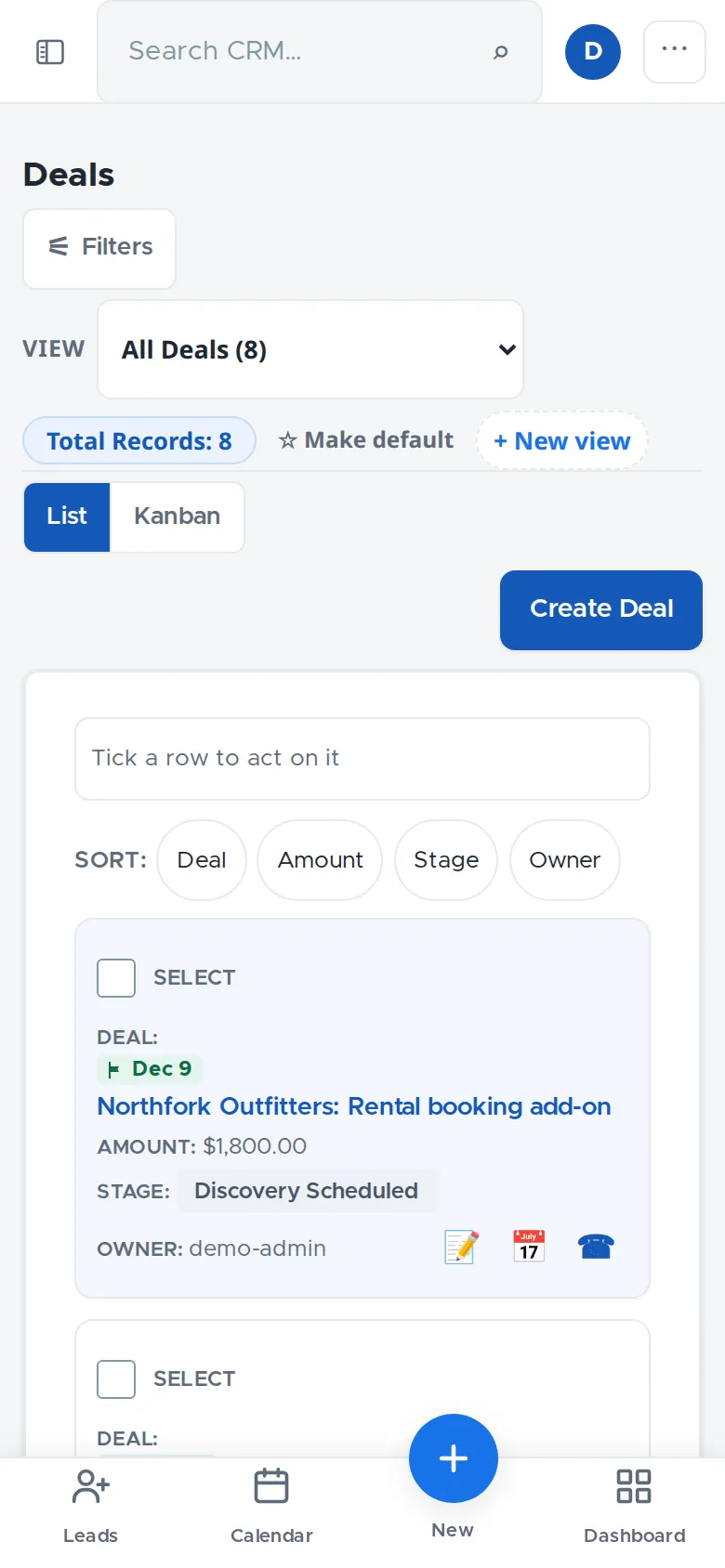 The deals list on a phone, shown as cards.